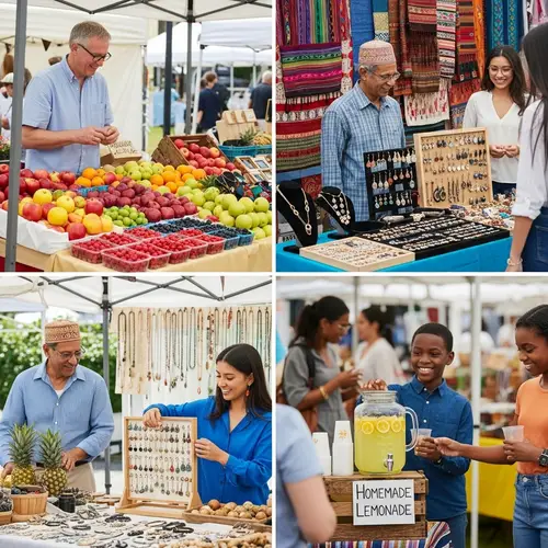Multicultural Marketplace with Fresh Fruits, Handcrafted Jewellery & Textiles