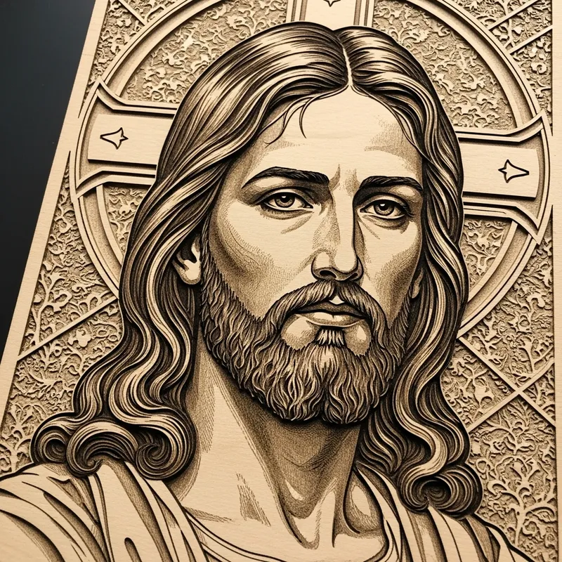 3D Engraved Wooden Portrait of Jesus Christ - Masterful Craftsmanship