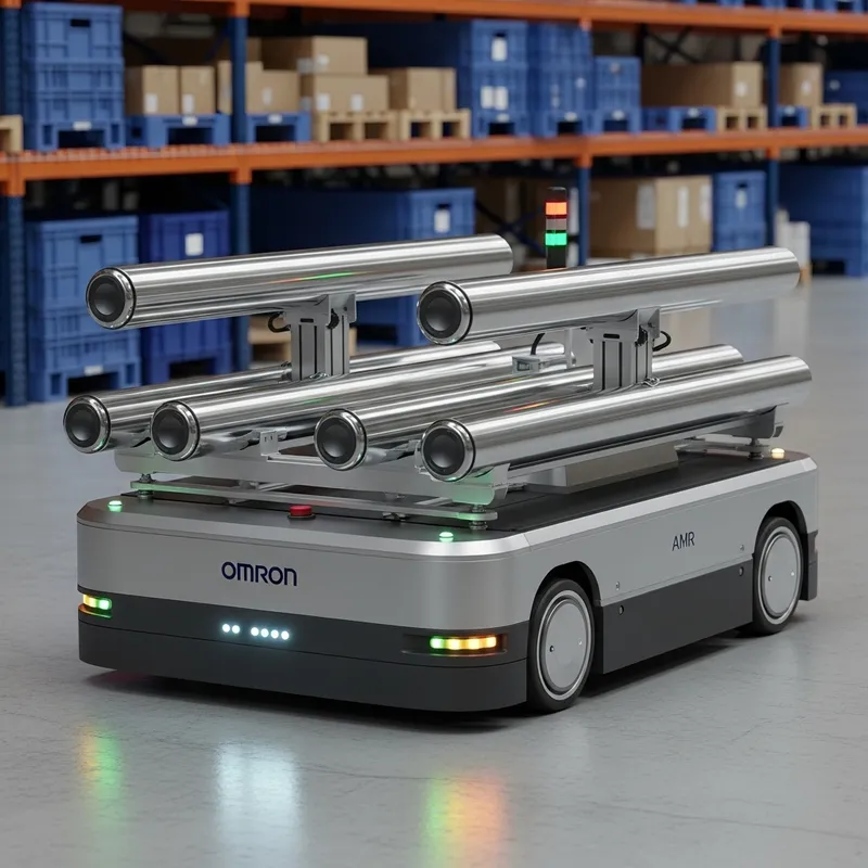 Smart Omron AMR Transport Robot with Double Roller Conveyor | Efficient Material Transportation