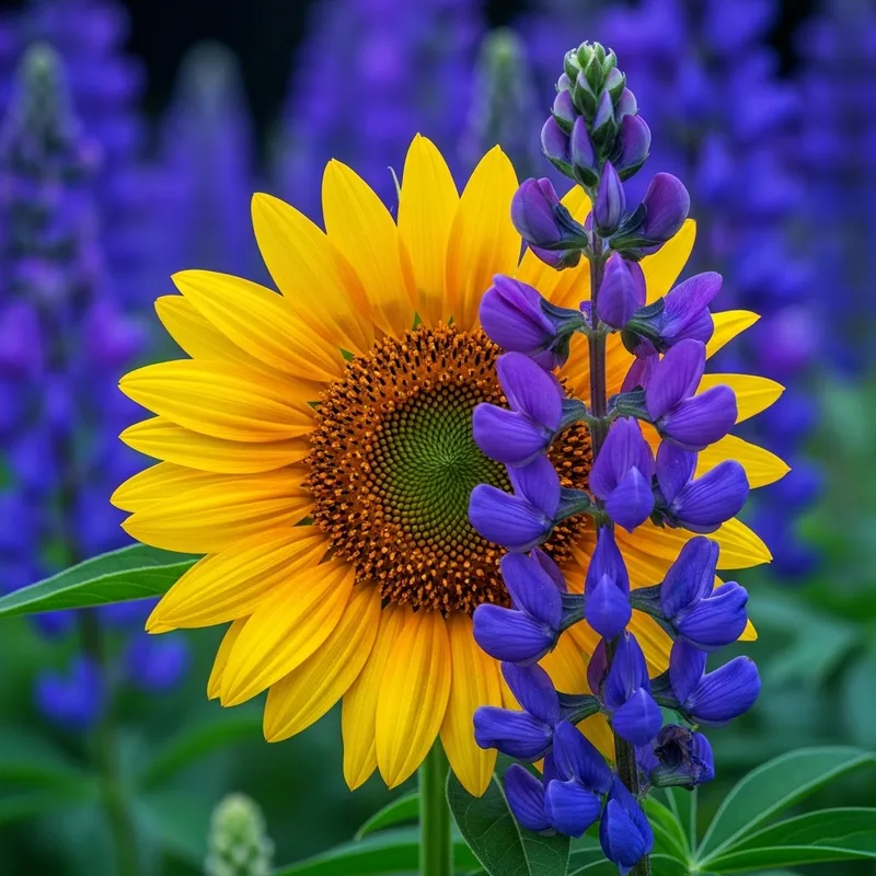 Vivid HDR Flower Composite: Sunflower, Salvia, Lupine | Botanical Macro Photography