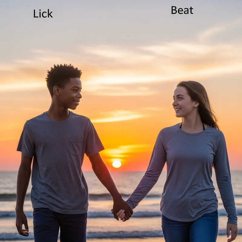 African Boy Lick and Girl Beat: Innocent Lovers' Sunset Stroll