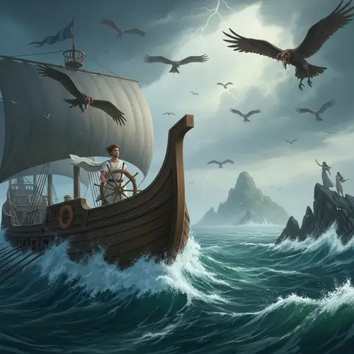 The Odyssey: Odysseus Battles Harpies on the Sea