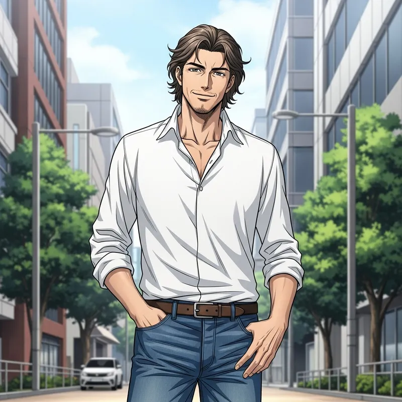 Charismatic Man with Wavy Hair Urban Style