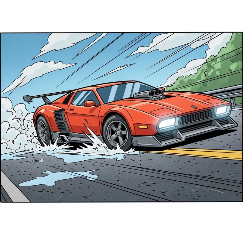 Vibrant Futuristic Car Stop | Dynamic Freeze Frame Cartoon Vibrant Futuristic Car Stop | Dynamic Freeze Frame Cartoon