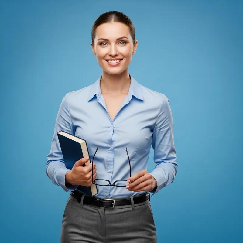 Professional Female Teacher | Bright Smile & Blue Background