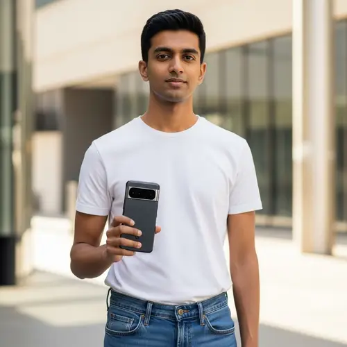 Stylish South Asian Man with Google Pixel Smartphone