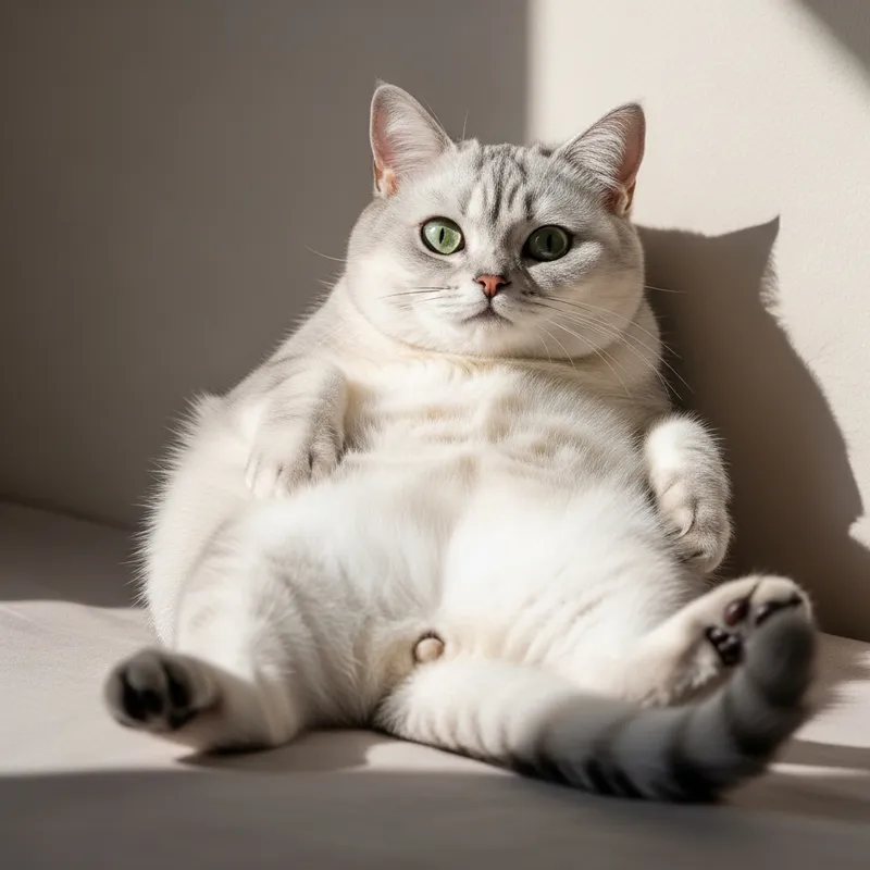 Chubby Cat in a Sunlit Spot - Fluffy and Adorable