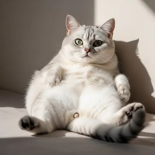 Adorable Chubby Cat in a Sunny Spot with Silvery Grey and White Fur