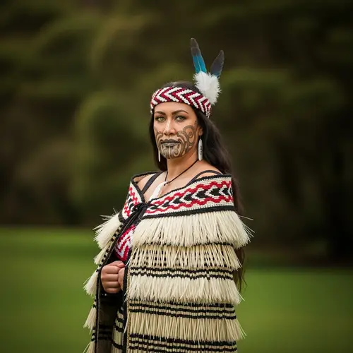 Sophisticated Maori Woman Portrait | Traditional Attire & Huia Feather