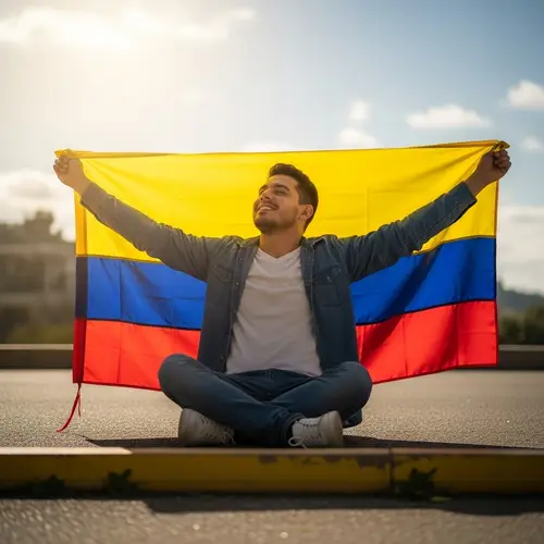 Colombian Man Basking in Sunlight with Flag of Colombia