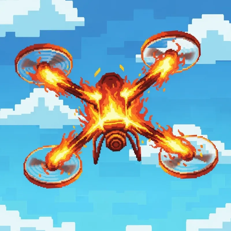 Quadcopter Soaring in Flames - Raster Style Design Quadcopter Soaring in Flames - Raster Style Design