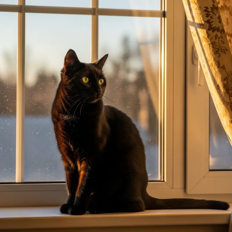Sleek Black Cat in Golden Afternoon Light