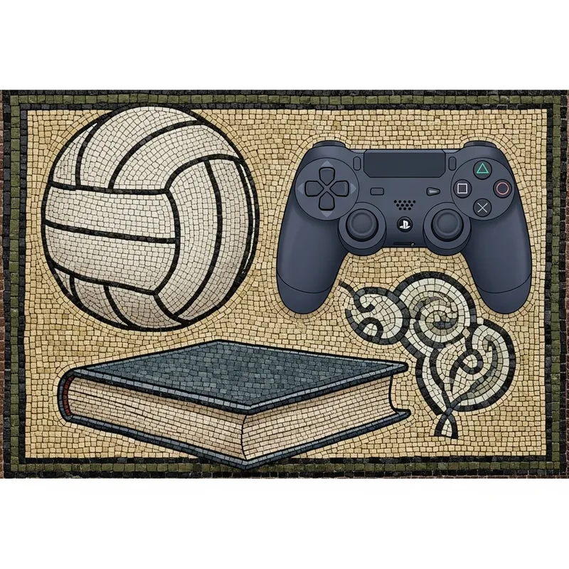 Volleyball, PlayStation Controller, and Book Mosaic Image