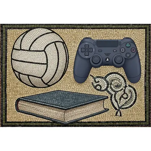 Volleyball, PlayStation Controller & Book Mosaic Art