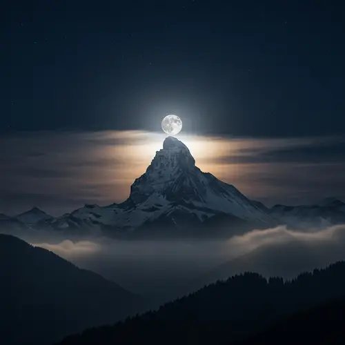 Moon on Peak: Serene Night Landscape