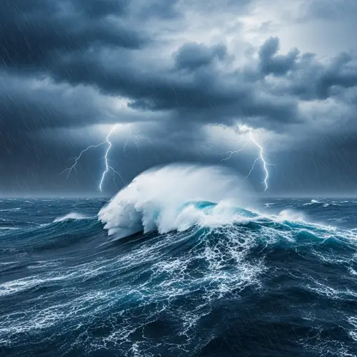 Intense Maritime Scene: Blue Sea in Ferocious Storm