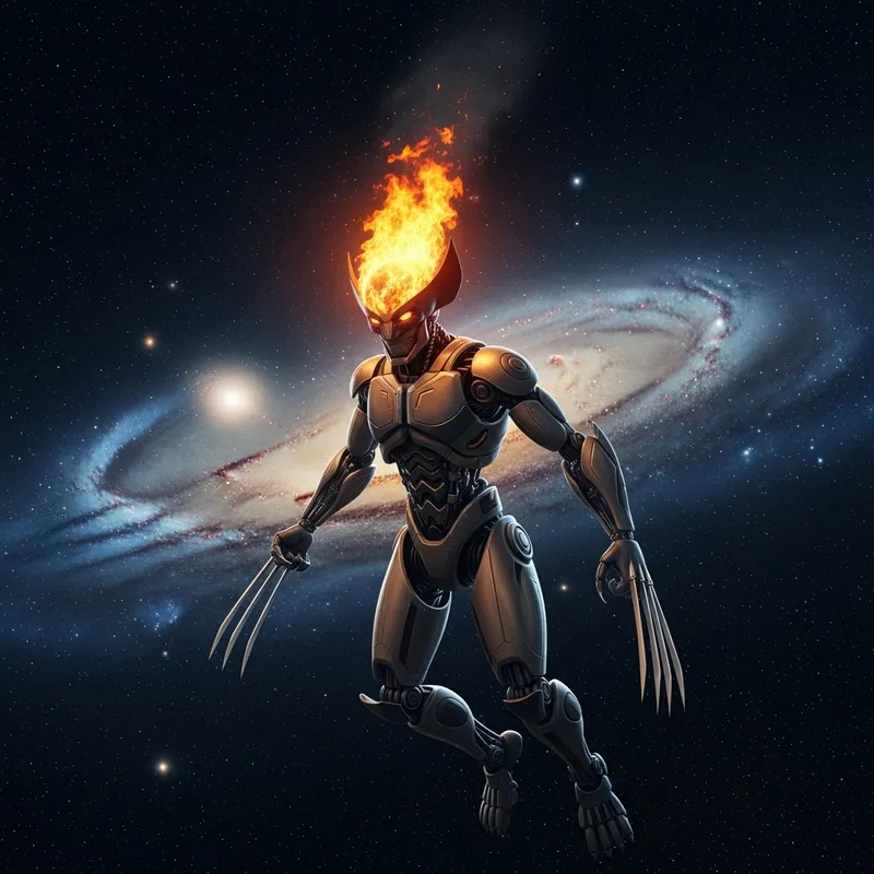 Fiery Space Robot with Wolverine Claws - Intergalactic Design