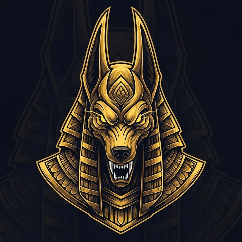 Golden Anubis Logo | Mythological Deity in Aggressive Pose