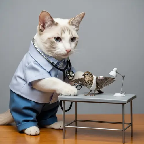Whimsical Cat Doctor: Compassionate Healer Scene