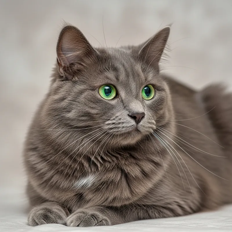 Majestic Grey Fluffy Boy Cat with Green Eyes