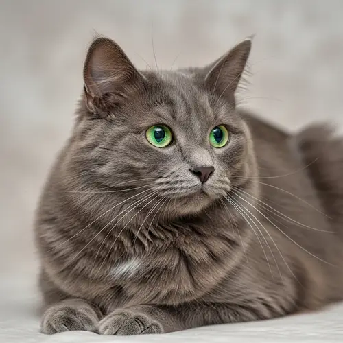Regal Grey Fluffy Cat with Emerald Green Eyes