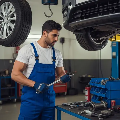Skilled Middle-Eastern Mechanic Working on a Car in Well-Lit Garage