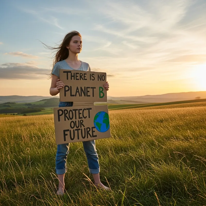 Greta Thunberg Barefoot on Grass Field | Teenage Environmental Advocate