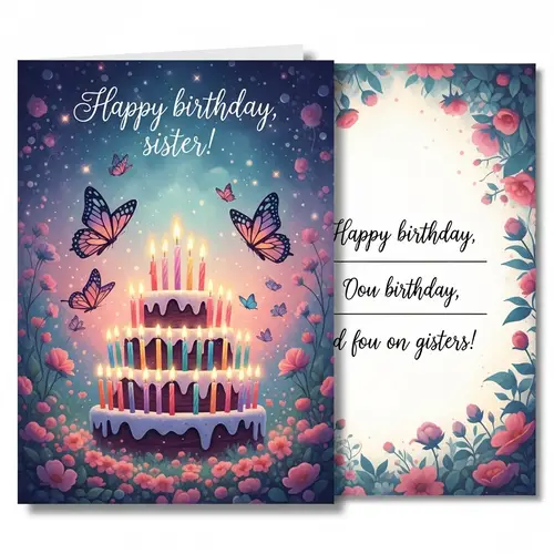 Magical Garden Birthday Card for Sister - Dreamy Fairy-Tale Design