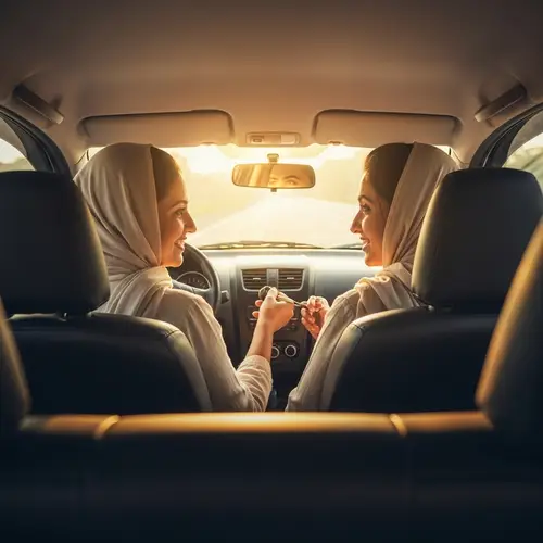 Professional Pakistani Women Enjoying Ride Home in Ride-Hailing Service