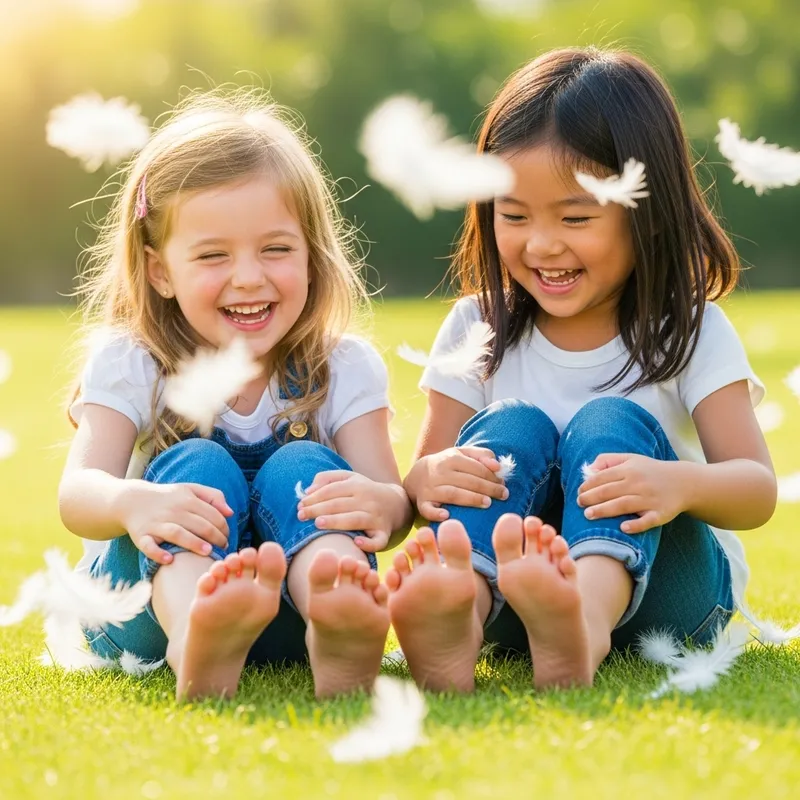 Playful Girls Giggle: Tickle Fun on Green Grass