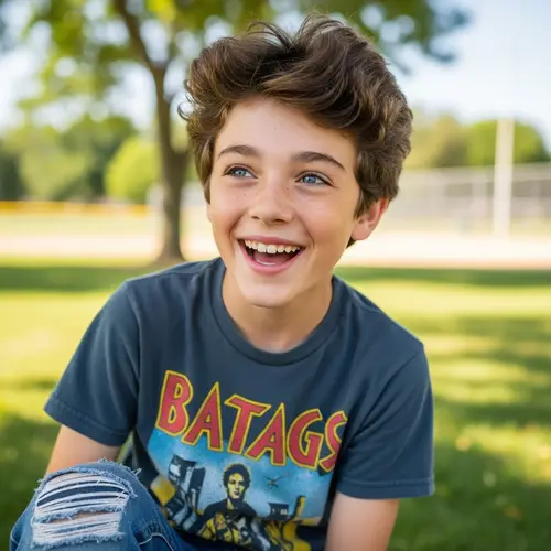 13-Year-Old American Boy with Blue Eyes & Brown Fluffy Hair