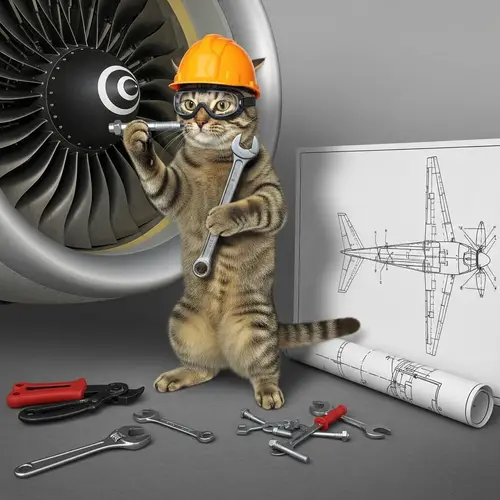 Whimsical Cat Aircraft Engineer - Aviation Fantasy Scene
