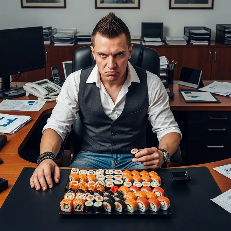 Rhys Strongfork's Office Rage: Eating Sushi in Anger