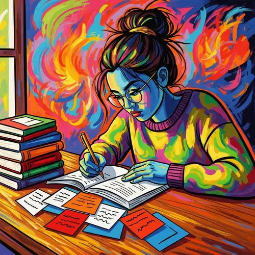 Fauvism Inspired College Student Study Scene