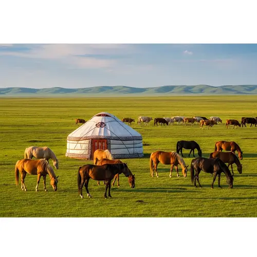 Kazakh Yurt in the Scenic Steppe Landscape