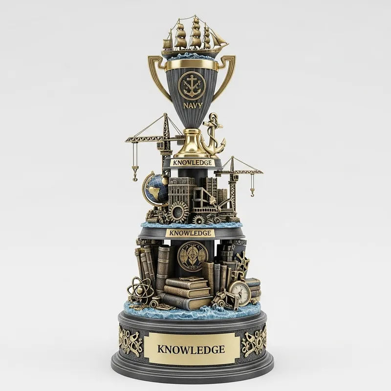 Intricate Trophy Signifying Knowledge, Construction & Navy Intricate Trophy Signifying Knowledge, Construction & Navy