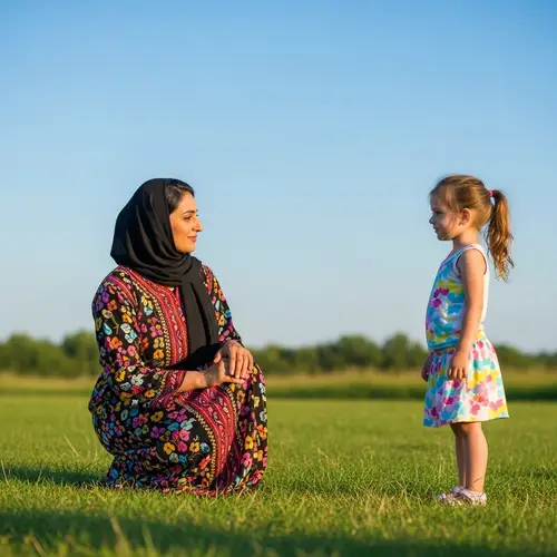 Heartfelt Moment of Motherhood in a Lush Green Meadow
