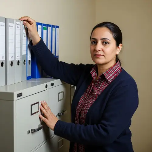 Middle-Eastern Woman near Filing Cabinet - Discover Our Collection