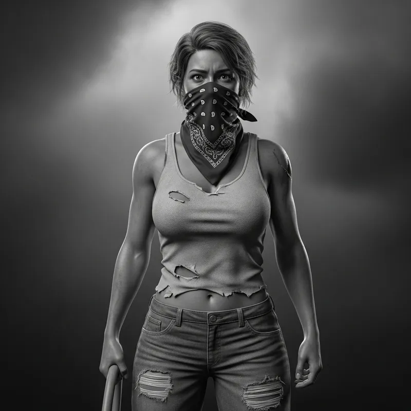 Masterpiece: Latina Woman in Mid-Thirties with Scared Expression as Farmhand