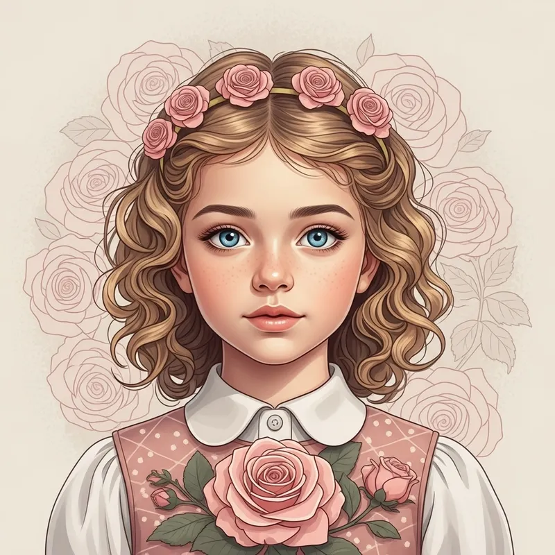 Curly Blond Girl with Bright Blue Eyes Against Beige Background | Serene Beauty