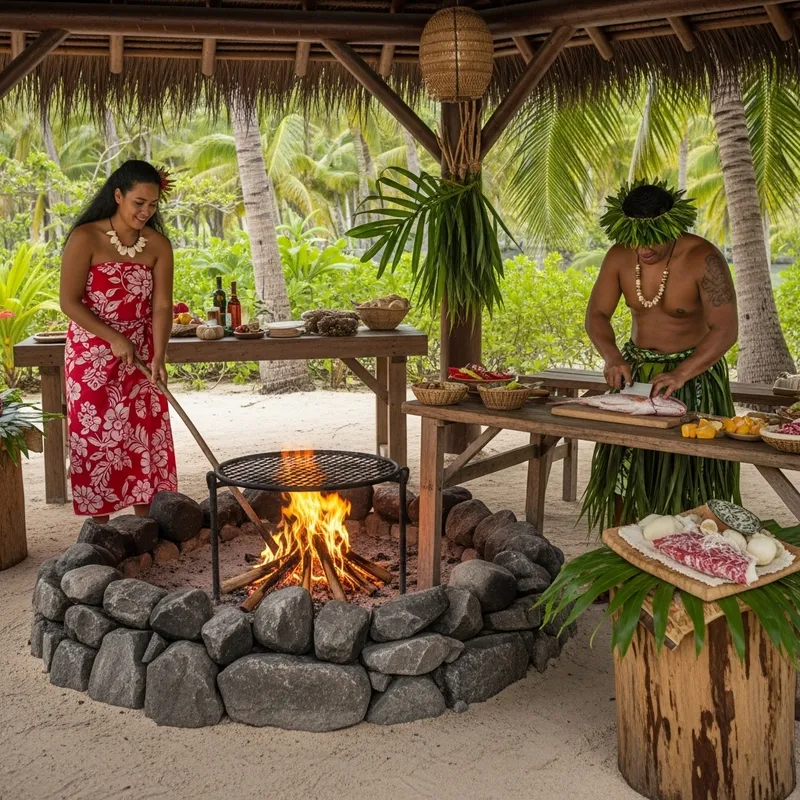 Traditional Polynesian Style Open-Air Kitchen | Feast Preparation with Ilot Cuisine