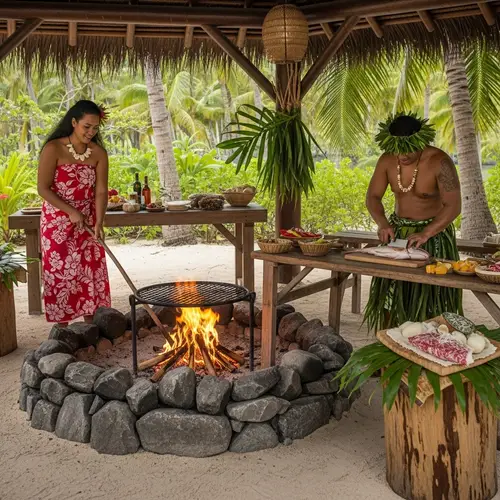 Traditional Polynesian Style Open-Air Kitchen | Feast Preparation