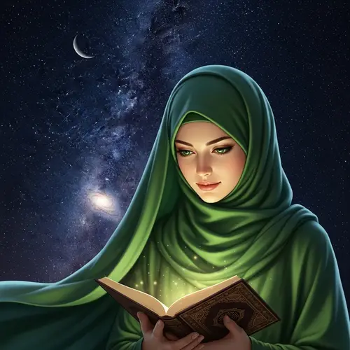 Beautiful Muslim Woman with Green Eyes in Green Hijab