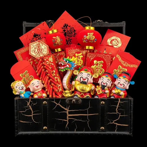 Chinese New Year Artifacts in Ancient Chest | Festive Collection