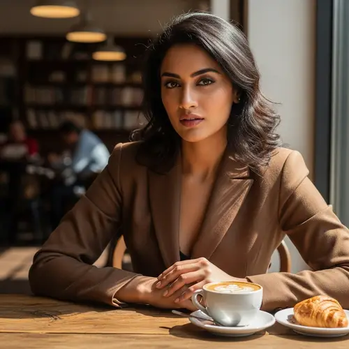 Confident Indian Model in Coffee Shop