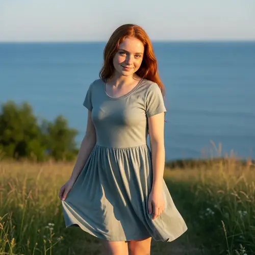 Caucasian Teenage Girl in Elegant Summer Dress | Red Hair & Freckles