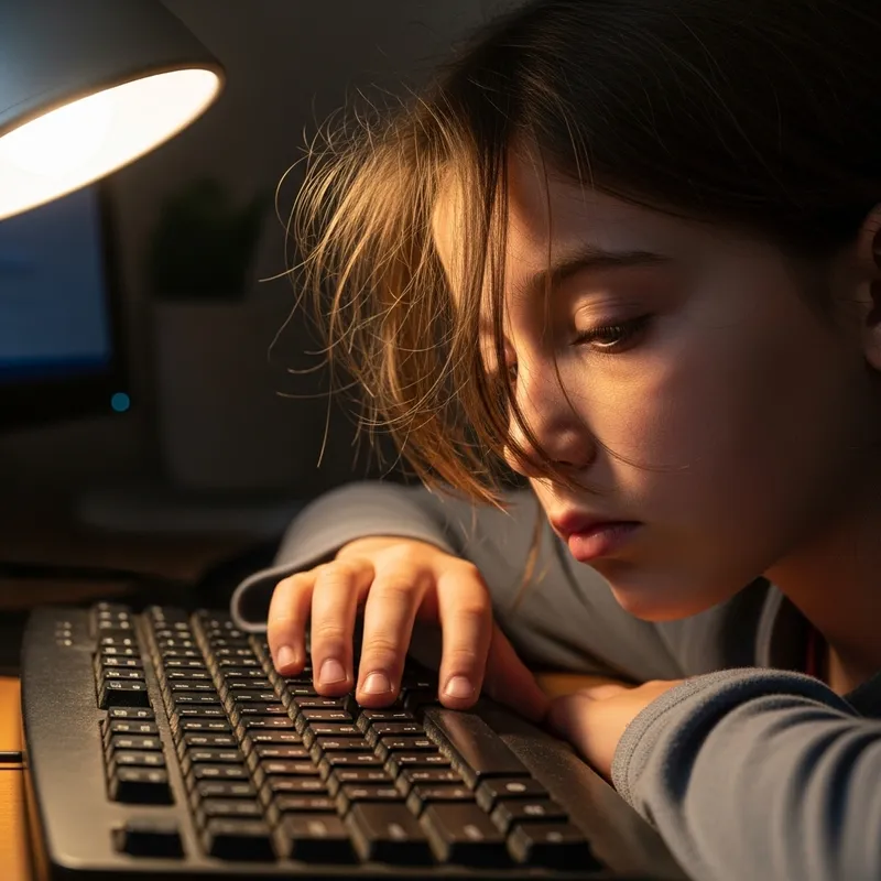 Weary Caucasian Girl Looking Around Keyboard