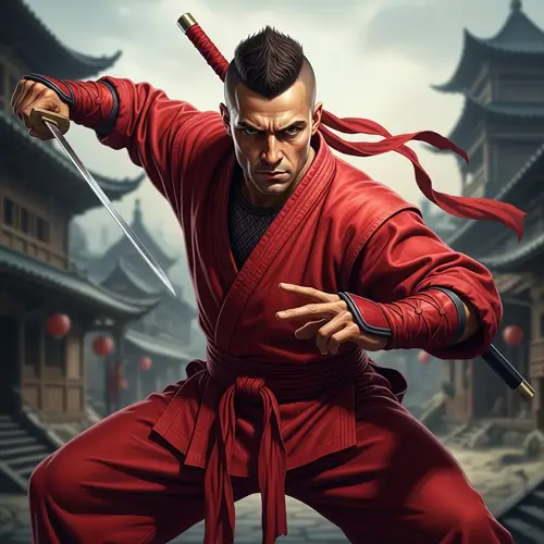 Intense Red Ninja Warrior | Determined Japanese Fighter