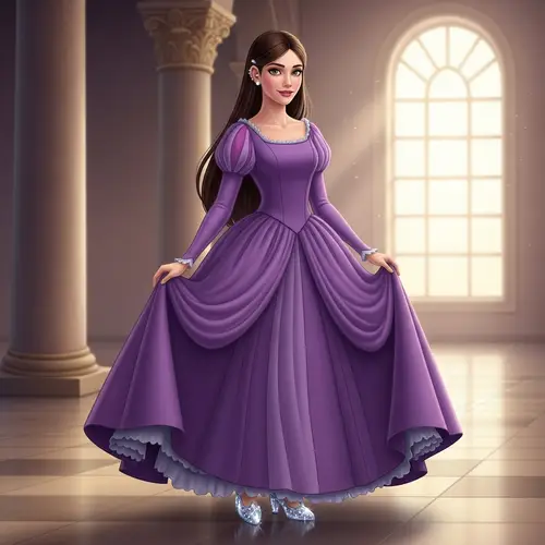 Graceful Princess in Purple Gown with Glass Slippers