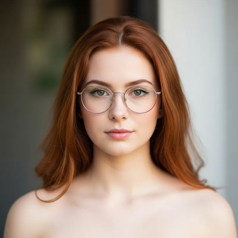 18-Year-Old Redhead with Medium Breasts and Glasses, Angelic Face, Topless